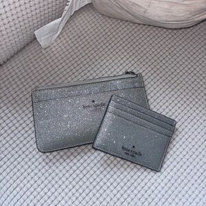 Kate Spade Glittery Silver Pouch and Card Holder